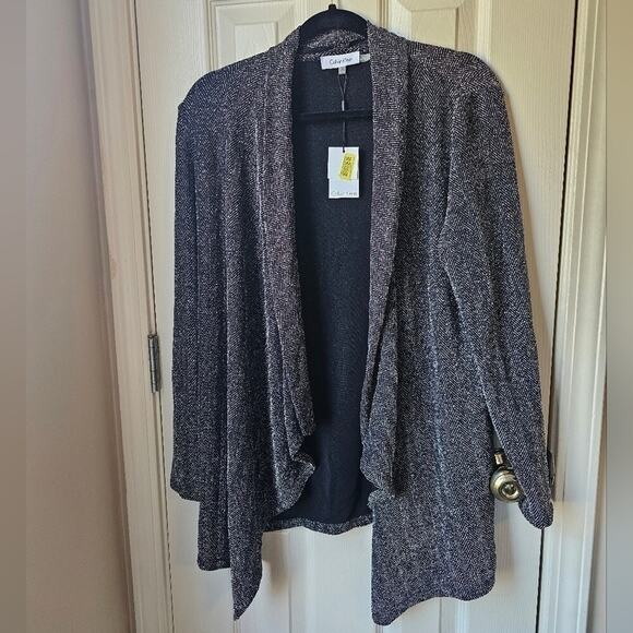 Calvin Klein Waterfall Cardigan Womens Small Black Sparkle Going Out Classic - Picture 1 of 5